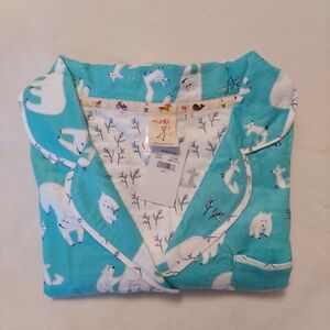 Munki Munki Fleece Pajamas, Turquoise with Polar Bears, Size Large